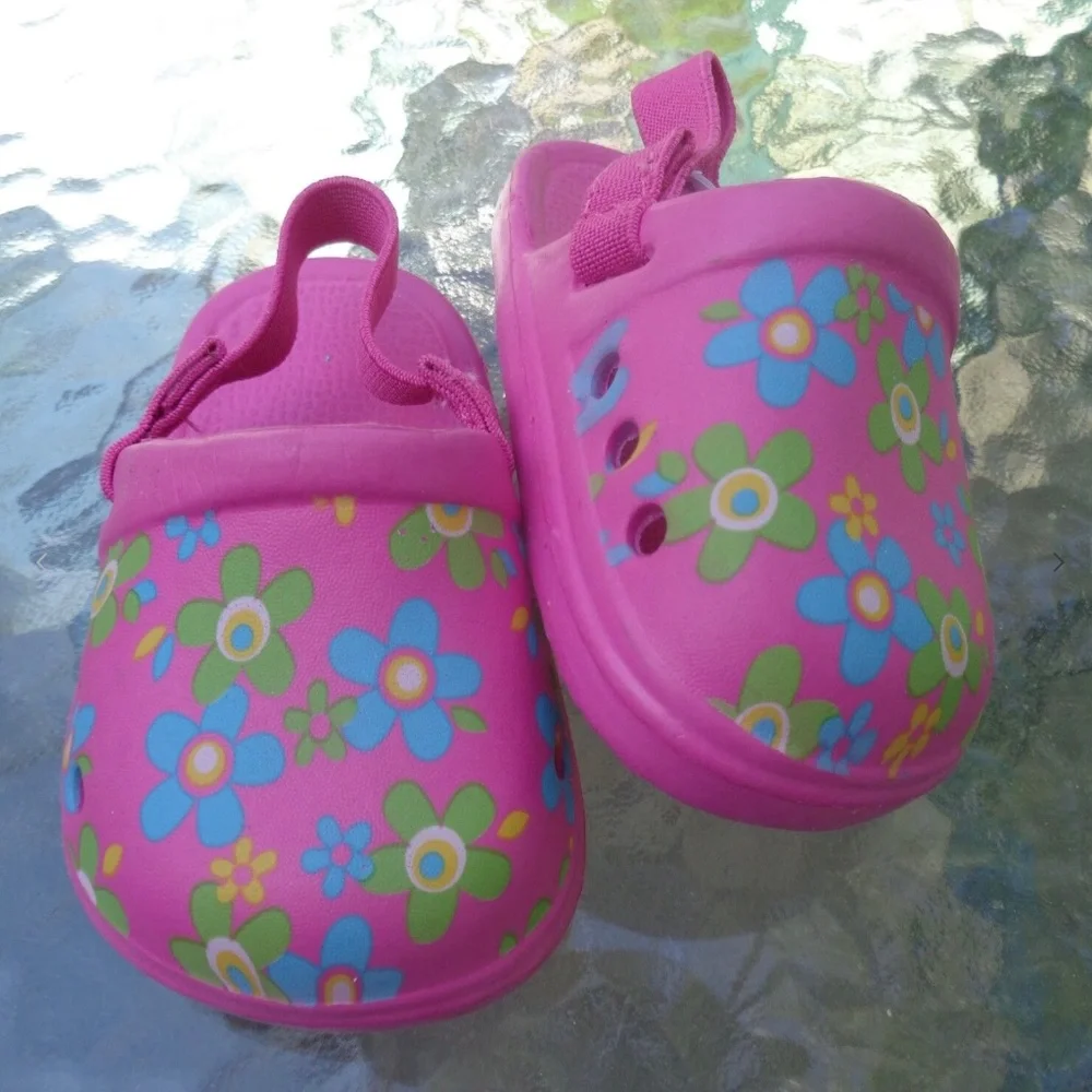 Baby Girl Pink Clogs Sandals Size 3 Flower Shoes Floral Green